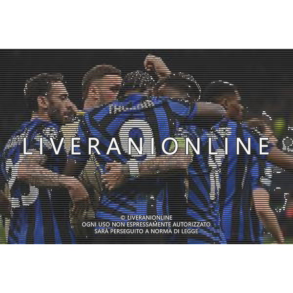 Inter vs Barcellona nella foto giocatori Inter esultanza dopo il gol dell\'1 a 0 Lautaro Martinez Milano 06-05-2025 Stadio Giuseppe Meazza - San Siro UEFA Champions League - semifinali gara di ritorno foto Roberto Garavaglia/Agenzia Aldo Liverani sas