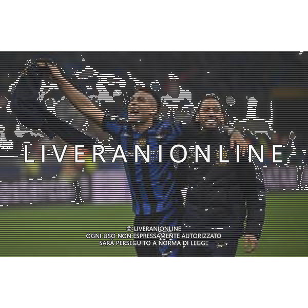Inter vs Barcellona nella foto Lautaro Martinez (Inter) e Hakan Calhanoglu (Inter) esultanza a fine partita Milano 06-05-2025 Stadio Giuseppe Meazza - San Siro UEFA Champions League - semifinali gara di ritorno foto Roberto Garavaglia/Agenzia Aldo Liverani sas