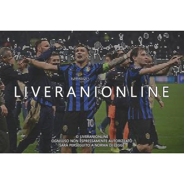 Inter vs Barcellona nella foto Lautaro Martinez (Inter) esultanzanza a fine partita Milano 06-05-2025 Stadio Giuseppe Meazza - San Siro UEFA Champions League - semifinali gara di ritorno foto Roberto Garavaglia/Agenzia Aldo Liverani sas