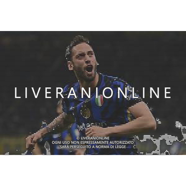 Inter vs Barcellona nella foto Hakan Calhanoglu (Inter) esultanza dopo il gol del 2 a 0 Milano 06-05-2025 Stadio Giuseppe Meazza - San Siro UEFA Champions League - semifinali gara di ritorno foto Roberto Garavaglia/Agenzia Aldo Liverani sas