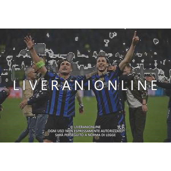 Inter vs Barcellona nella foto Lautaro Martinez (Inter) e Matteo Darmian (Inter) esultanza a fine partita Milano 06-05-2025 Stadio Giuseppe Meazza - San Siro UEFA Champions League - semifinali gara di ritorno foto Roberto Garavaglia/Agenzia Aldo Liverani sas