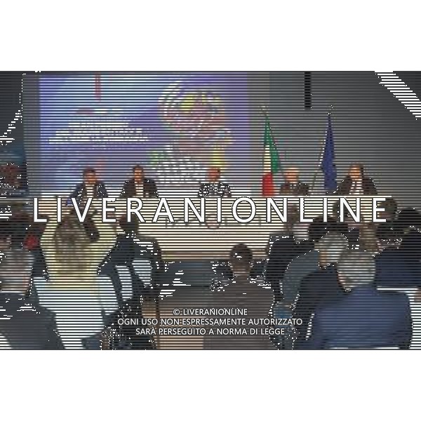 Imola, 7 maggio 2025 Autodromo Internazionale ‘Enzo e Dino Ferrari’ PRESENTAZIONE DEL FORMULA 1 AWS GRAN PREMIO DEL MADE IN ITALY E DELL’EMILIA-ROMAGNA NELLA FOTO DA SINISTRA SINDACO DI IMOLA MARCO PANIERI, PRESIDENTE DELLA REGIONE EMILIA ROMAGNA MICHELE DE PASCALE, FLAVIO SINISCALCHI CAPO DIPARTIMENTO DELLO SPORT, GEN TULLIO DEL SETTE COMMISARIO STRAORDINARIO ACI E GIOVANNI BATTISTA TOMBOLATO ©SANNA - AGENZIA ALDO LIVERANI SAS