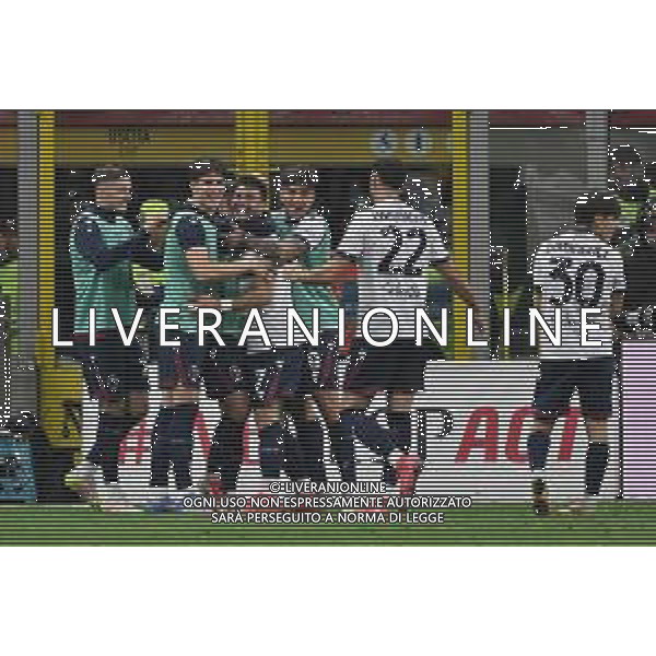 Milan vs Bologna nella foto giocatori Bologna esultanza dopo il gol dell\'1 a 0 Milano 09-05-2025 Stadio Giuseppe Meazza - San Siro Campionato Serie A Enilive - 36a giornata foto Roberto Garavaglia/Agenzia Aldo Liverani sas