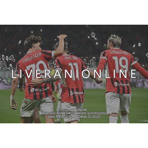 Milan vs Bologna nella foto giocatori Milan esultanza dopo il gol del 2 a 1 Milano 09-05-2025 Stadio Giuseppe Meazza - San Siro Campionato Serie A Enilive - 36a giornata foto Roberto Garavaglia/Agenzia Aldo Liverani sas