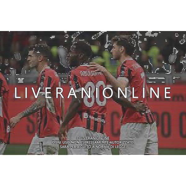 Milan vs Bologna nella foto giocatori Milan esultanza dopo il gol del 3 a 1 Milano 09-05-2025 Stadio Giuseppe Meazza - San Siro Campionato Serie A Enilive - 36a giornata foto Roberto Garavaglia/Agenzia Aldo Liverani sas