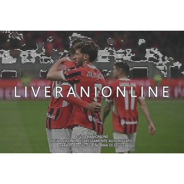 Milan vs Bologna nella foto giocatori Milan esultanza dopo il gol del 3 a 1 Milano 09-05-2025 Stadio Giuseppe Meazza - San Siro Campionato Serie A Enilive - 36a giornata foto Roberto Garavaglia/Agenzia Aldo Liverani sas