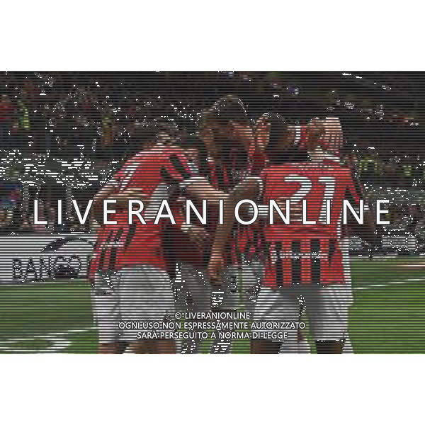 Milan vs Bologna nella foto giocatori Milan esultanza dopo il gol del 2 a 1 Milano 09-05-2025 Stadio Giuseppe Meazza - San Siro Campionato Serie A Enilive - 36a giornata foto Roberto Garavaglia/Agenzia Aldo Liverani sas