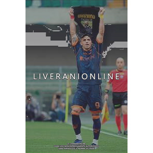 TVEM May 11, 2025 Verona, Italy - Hellas Verona vs US Lecce - Italian soccer serie A 2024/25 - Marcantonio Bentegodi Stadium. In the pic: Nikola Krstovic of US Lecce celebrates after scoring a goal for Graziano Fiorita foto emmanuele mastrodonato-ag aldo liverani sas