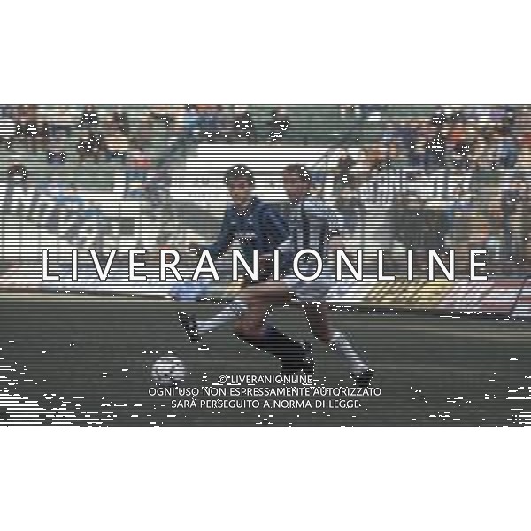 DIAP-RETROSPETTIVA FULVIO BONOMI CALCIATORE NELLA FOTO FULVIO BONOMI CON LA MAGLIA DELL\'ASCOLI CALCIO E ANDREA MANDORLINI AG ALDO LIVERANI SAS