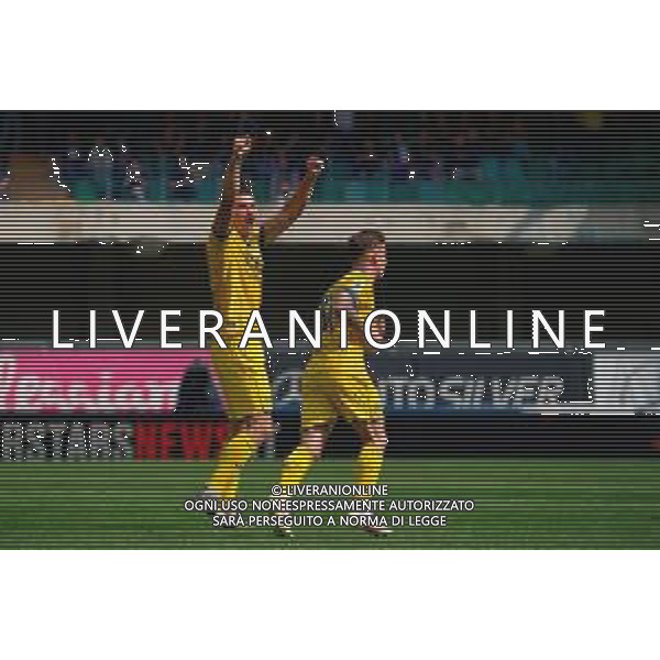 TVEM May 11, 2025 Verona, Italy - Hellas Verona vs US Lecce - Italian soccer serie A 2024/25 - Marcantonio Bentegodi Stadium. In the pic: Diego Coppola of Hellas Verona celebrates after scoring a goal ©TVEM Emmanuele Mastrodonato - AGENZIA ALDO LIVERANI SAS