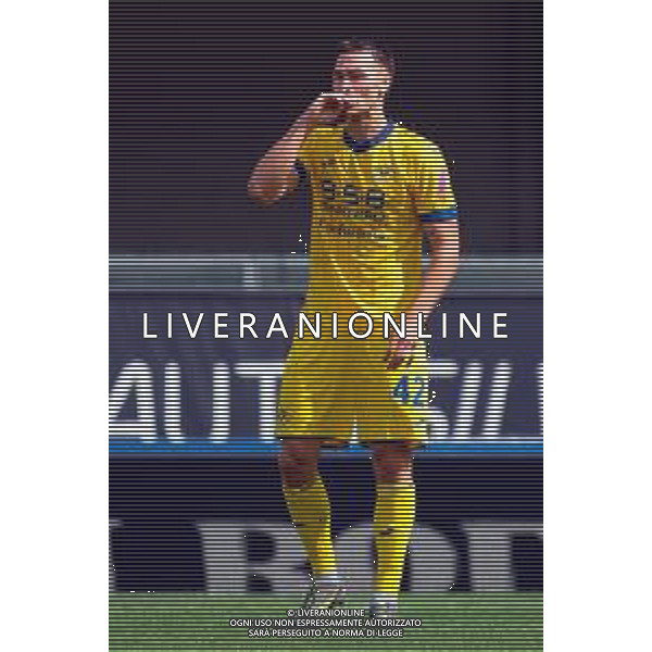 TVEM May 11, 2025 Verona, Italy - Hellas Verona vs US Lecce - Italian soccer serie A 2024/25 - Marcantonio Bentegodi Stadium. In the pic: Diego Coppola of Hellas Verona celebrates after scoring a goal ©TVEM Emmanuele Mastrodonato - AGENZIA ALDO LIVERANI SAS