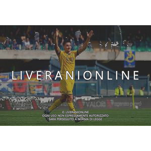 TVEM May 11, 2025 Verona, Italy - Hellas Verona vs US Lecce - Italian soccer serie A 2024/25 - Marcantonio Bentegodi Stadium. In the pic: Diego Coppola of Hellas Verona celebrates after scoring a goal ©TVEM Emmanuele Mastrodonato - AGENZIA ALDO LIVERANI SAS