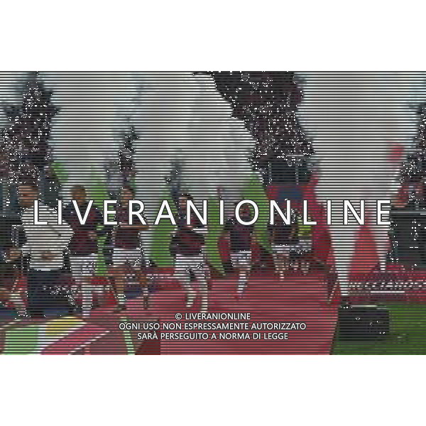 TVRG Milan vs Bologna nella foto ingresso in campo Bologna per il riscaldamento Roma 14-05-2025 Stadio Olimpico finale Coppa Italia Frecciarossa foto Roberto Garavaglia/Agenzia Aldo Liverani sas