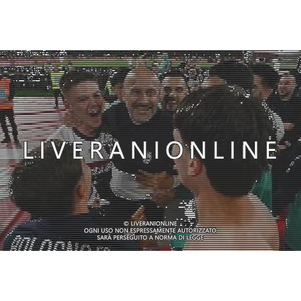 TVRG Milan vs Bologna nella foto Vincenzo Italiano allenatore Bologna con i suoi giocatori Roma 14-05-2025 Stadio Olimpico finale Coppa Italia Frecciarossa foto Roberto Garavaglia/Agenzia Aldo Liverani sas