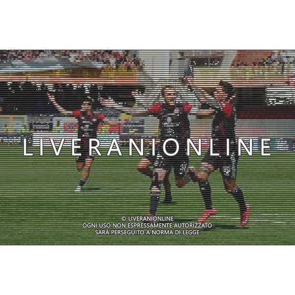 TVEM May 17, 2025 Foggia, Italy - Foggia vs ACR Messina - Italian soccer serie C 2024/25 - Pino Zaccheria Stadium. In the pic: Michele Emmausso of Foggia celebrates after scoring a goal with Emmanuele Salines of Foggia foto emmanuele mastrodonato-ag aldo liverani sas