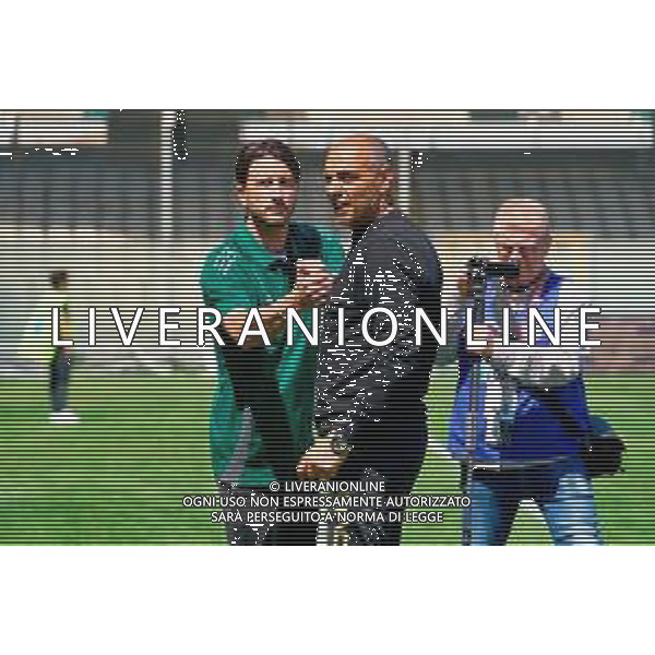 TVEM May 17, 2025 Foggia, Italy - Foggia vs ACR Messina - Italian soccer serie C 2024/25 - Pino Zaccheria Stadium. In the pic: coach Antonio Gentile of Foggia and coach Antonio Gatto of ACR Messina FOTO EMMANUELE MASTRODONATO-AG ALDO LIVERANI SAS