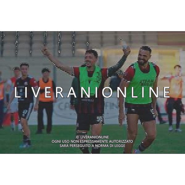 TVEM May 17, 2025 Foggia, Italy - Foggia vs ACR Messina - Italian soccer serie C 2024/25 - Pino Zaccheria Stadium. In the pic: Michele Emmausso of Foggia and Manuel Marzupio of Foggia celebrate their play-out victory FOTO EMMANUELE MASTRODONATO-AG ALDO LIVERANI SAS