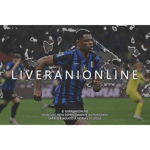 Inter vs Lazio nella foto Denzel Dumfries (Inter) esultanza dopo il gol del 2 a 1 Milano 18-05-2025 Stadio Giuseppe Meazza - San Siro Campionato Serie A Enilive - 37a giornata foto Roberto Garavaglia/Agenzia Aldo Liverani sas