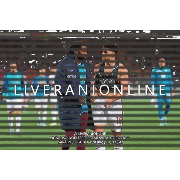 TVEM May 18, 2025 Lecce, Italy - US Lecce vs Torino FC - Italian soccer serie A 2024/25 - Via Del Mare Stadium. In the pic: Adrien Tameze of Torino FC and Che Adams of Torino FC ©TVEM Emmanuele Mastrodonato - AGENZIA ALDO LIVERANI SAS