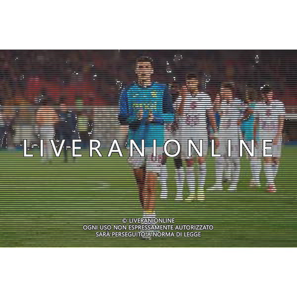 TVEM May 18, 2025 Lecce, Italy - US Lecce vs Torino FC - Italian soccer serie A 2024/25 - Via Del Mare Stadium. In the pic: Gvidas Gineitis of Torino FC applauds fans ©TVEM Emmanuele Mastrodonato - AGENZIA ALDO LIVERANI SAS