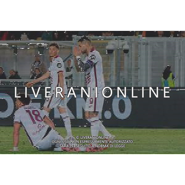 TVEM May 18, 2025 Lecce, Italy - US Lecce vs Torino FC - Italian soccer serie A 2024/25 - Via Del Mare Stadium. In the pic: Antonio Sanabria of Torino FC, Sergiu Perciun of Torino FC and Che Adams of Torino FC disappointed ©TVEM Emmanuele Mastrodonato - AGENZIA ALDO LIVERANI SAS