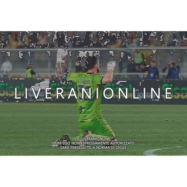 TVEM May 18, 2025 Lecce, Italy - US Lecce vs Torino FC - Italian soccer serie A 2024/25 - Via Del Mare Stadium. In the pic: Wladimiro Falcone of US Lecce celebrates the victory ©TVEM Emmanuele Mastrodonato - AGENZIA ALDO LIVERANI SAS