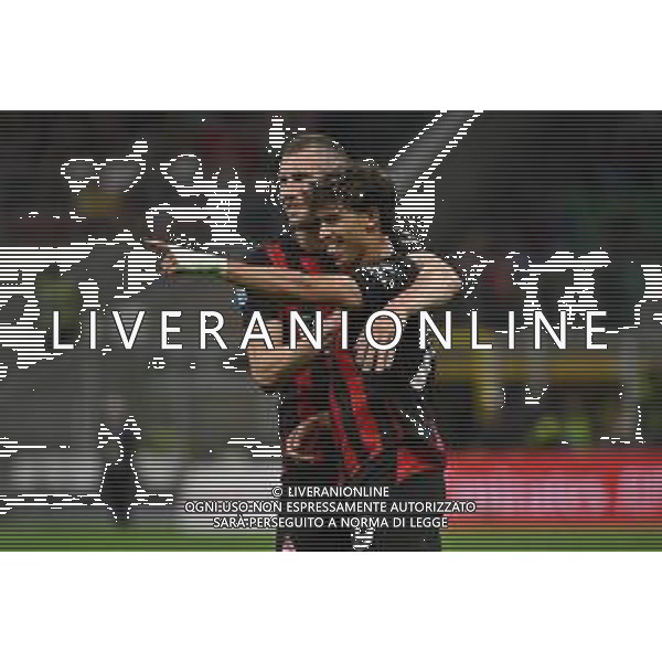 Milan vs Monza nella foto Joao Felix Sequeira (Milan) e Strahinja Pavlovic (Milan) esultanza dopo il gol del 2 a 0 Milano 24-05-2025 Stadio Giuseppe Meazza - San Siro Campionato Serie A Enilive - 38a giornata foto Roberto Garavaglia/Agenzia Aldo Liverani sas