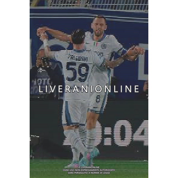 TVEM May 23, 2025 Como, Italy - Como 1907 vs FC Inter - Italian soccer serie A 2024/25 - Giuseppe Sinigaglia Stadium. In the pic: Stefan de Vrij of FC Inter celebrates after scoring a goal with Nicola Zalewski of FC Inter ©TVEM Emmanuele Mastrodonato - AGENZIA ALDO LIVERANI SAS