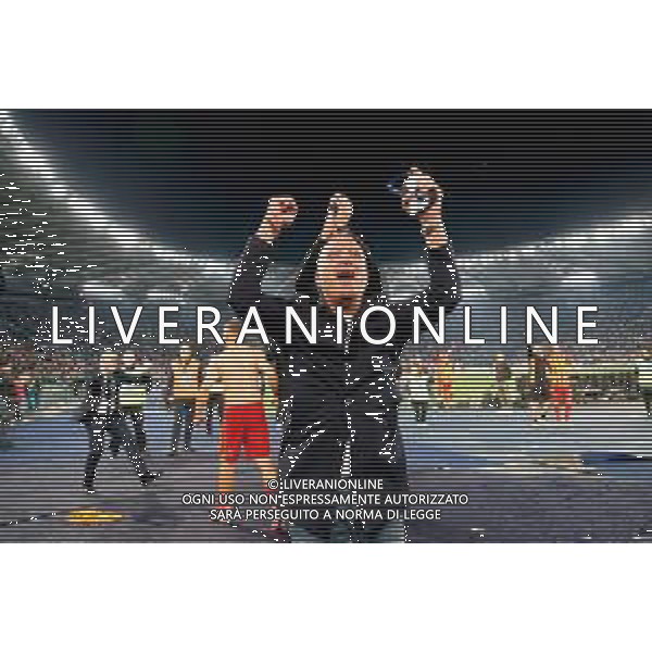 TVEM May 25, 2025 Roma, Italy - SS Lazio vs US Lecce - Italian soccer serie A 2024/25 - Olympic Stadium. In the pic: the president of US Lecce Saverio Sticchi Damiani celebrates the victory ©TVEM Emmanuele Mastrodonato - AGENZIA ALDO LIVERANI SAS