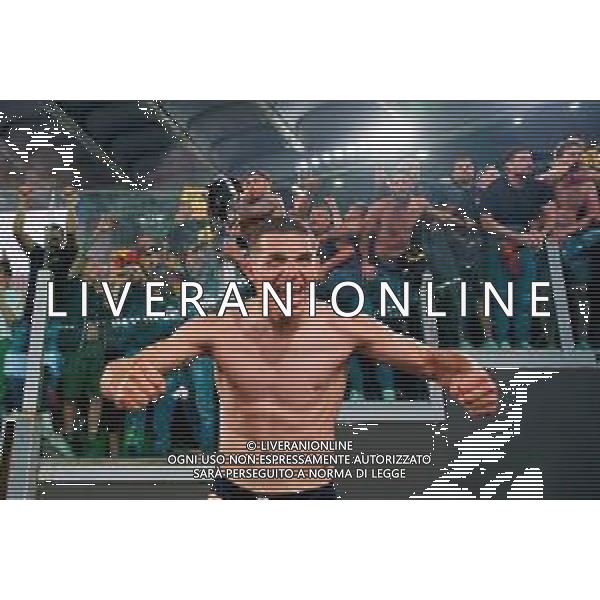 TVEM May 25, 2025 Roma, Italy - SS Lazio vs US Lecce - Italian soccer serie A 2024/25 - Olympic Stadium. In the pic: Nikola Krstovic of US Lecce celebrates the victory ©TVEM Emmanuele Mastrodonato - AGENZIA ALDO LIVERANI SAS
