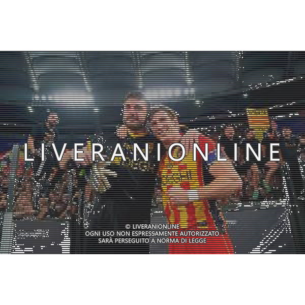 TVEM May 25, 2025 Roma, Italy - SS Lazio vs US Lecce - Italian soccer serie A 2024/25 - Olympic Stadium. In the pic: Wladimiro Falcone of US Lecce and Federico Baschirotto of US Lecce celebrates the victory ©TVEM Emmanuele Mastrodonato - AGENZIA ALDO LIVERANI SAS