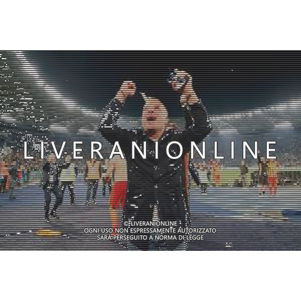 TVEM May 25, 2025 Roma, Italy - SS Lazio vs US Lecce - Italian soccer serie A 2024/25 - Olympic Stadium. In the pic: the president of US Lecce Saverio Sticchi Damiani celebrates the victory ©TVEM Emmanuele Mastrodonato - AGENZIA ALDO LIVERANI SAS