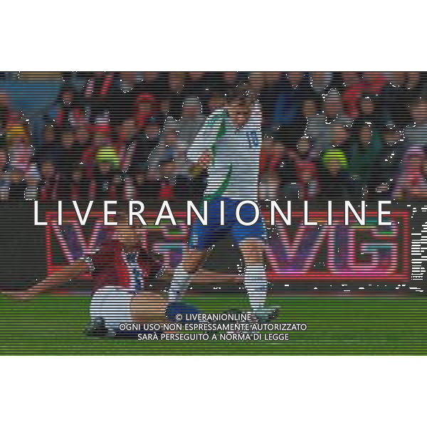 TVEM June 06, 2025 Oslo, Norway - Norway vs Italy - FIFA World Cup 2026 European Qualifier - Ullevaal Stadion. In the pic: Nicolò Barella of Italy in action against Kristoffer Ajer of Norway foto emmanuele mastrodonato-ag aldo liverani sas