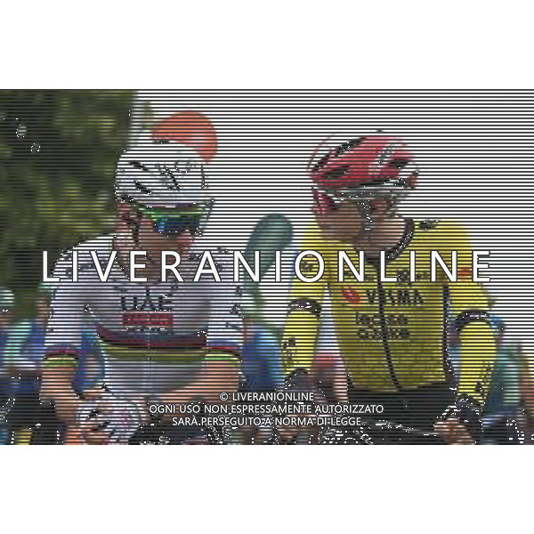 08-06-2025 Criterium Du Dauphine Libere; Tappa 01 Domerat - Montlucon; 2025, Uae Team Emirates - Xrg; 2025, Visma - Lease A Bike; Pogacar, Tadej; Vingegaard, Jonas; Domerat; ©SIROTTI - AGENZIA ALDO LIVERANI SAS