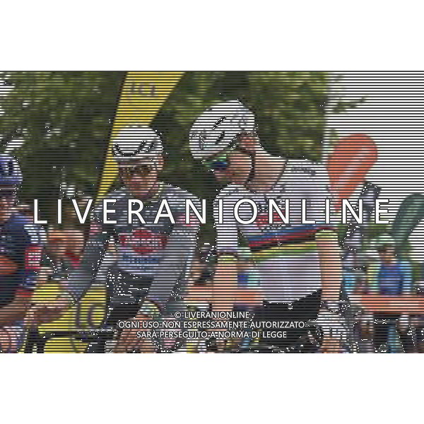 08-06-2025 Criterium Du Dauphine Libere; Tappa 01 Domerat - Montlucon; 2025, Uae Team Emirates - Xrg; 2025, Alpecin - Deceuninck; Pogacar, Tadej; Van Der Poel, Mathieu; Domerat; ©SIROTTI - AGENZIA ALDO LIVERANI SAS