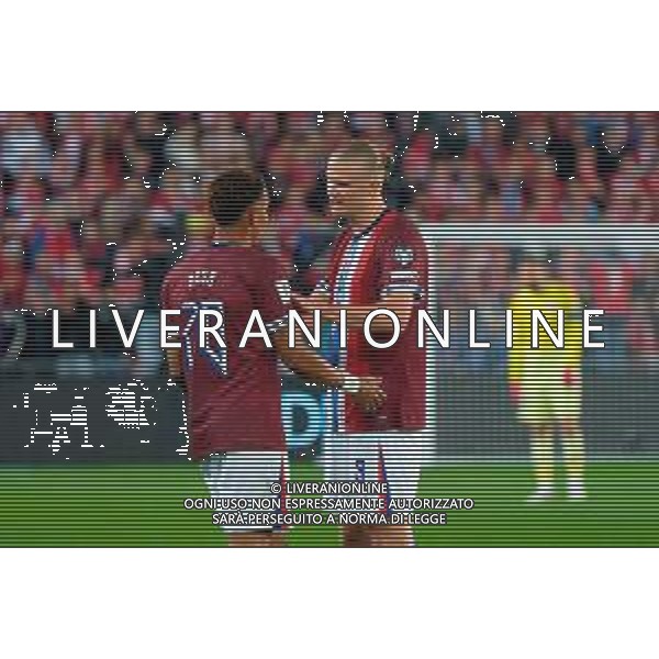 TVEM June 06, 2025 Oslo, Norway - Norway vs Italy - FIFA World Cup 2026 European Qualifier - Ullevaal Stadion. In the pic: Erling Haaland of Norway and Antonio Nusa of Norway ©TVEM Emmanuele Mastrodonato - AGENZIA ALDO LIVERANI SAS