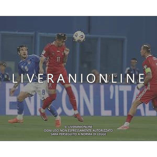 Mihail Caimacov of Moldova heads the ball during Italy vs Moldova, European Qualifier, 2nd group match, game at Mapei Stadium - Città del Tricolore in Reggio nell\'Emilia (RE), Italy, on June 09, 2025. (Photo by Davide Casentini)- AGENZIA ALDO LIVERANI SAS