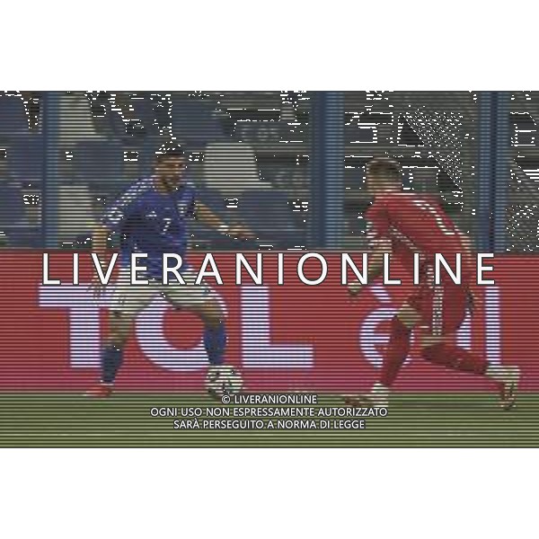 Riccardo Orsolini of Italy competes for the ball with Oleg Reabciuk of Moldova during Italy vs Moldova, European Qualifier, 2nd group match, game at Mapei Stadium - Città del Tricolore in Reggio nell\'Emilia (RE), Italy, on June 09, 2025. (Photo by Davide Casentini)- AGENZIA ALDO LIVERANI SAS