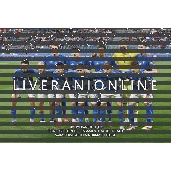 Italia vs Moldova nella foto formazione Italia, in piedi da SX Mateo Retegui, Samuele Ricci, Luca Ranieri, Gianluigi Donnarumma e Alessandro Bastoni; in basso da SX Andrea Cambiaso, Federico Dimarco, Sandro Tonali, Giacomo Raspadori, Davide Frattesi e Giovanni Di Lorenzo Reggio Emilia 09-06-2025 Mapei Stadium - Stadio Città del Tricolore Qualificazioni Mondiali 2026 Gruppo I - 4a giornata foto Roberto Garavaglia/Agenzia Aldo Liverani sas