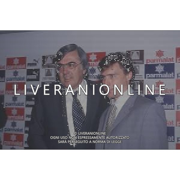 DIAP-RETROSPETTIVA ENRICO CHIESA CALCIATORE NELLA FOTO ENRICO CHIESA PRESENTAZIONE AL PARMA CALCIO NELL\'ANNO 1996 CON GIORGIO PEDRANESCHI AG ALDO LIVERANI SAS