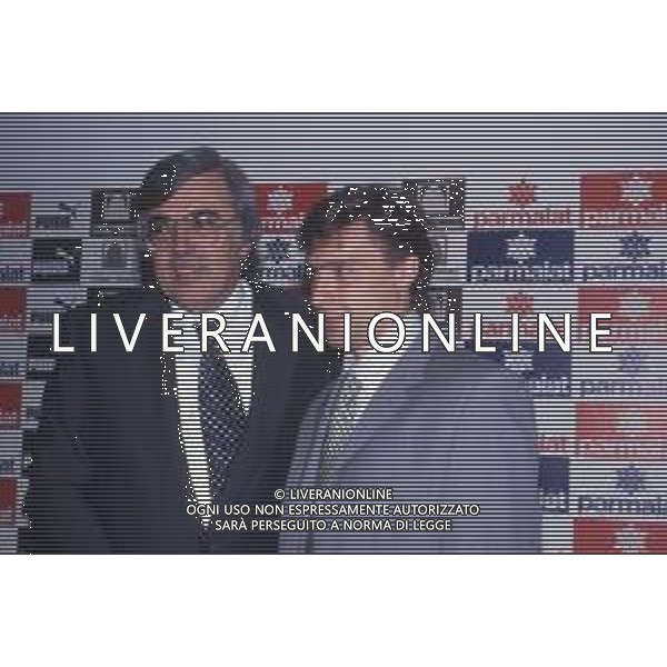 DIAP-RETROSPETTIVA ENRICO CHIESA CALCIATORE NELLA FOTO ENRICO CHIESA PRESENTAZIONE AL PARMA CALCIO NELL\'ANNO 1996 CON GIORGIO PEDRANESCHI AG ALDO LIVERANI SAS
