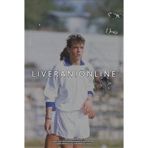 DIAP-RETROSPETTIVA EDY BAGGIO CALCIATORE NELLA FOTO EDY BAGGIO CON LA MAGLIA DELLA NAZIONALE ITALIANA UNDER 16 NELL\'ANNO 1990-1991 AG ALDO LIVERANI SAS