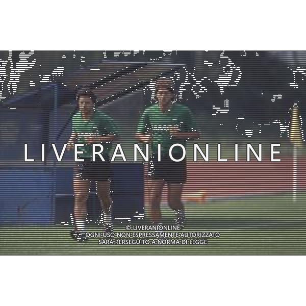 DIAP-RETROSPETTIVA TEBALDO BIGLIARDI CALCIATORE NELLA FOO TEBALDO BIGLIARDI CON LA MAGLIA DELL\'ATALANTA CALCIO NELL\'ANNO 1990-1991 CON ELIGIO NICOLINI AG ALDO LIVERANI SAS