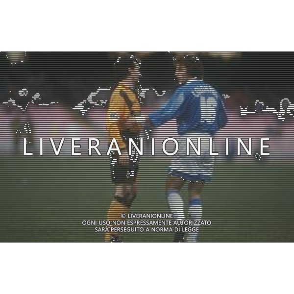 DIAP-RETROSPETTIVA FRANCESCO COLONNESE CALCIATORE NELLA FOTO FRANCESCO COLONNESE CON LA MAGLIA DEL NAPOLI CALCIO NELL\'ANNO 1995-96 E MAURIZIO GANZ AG ALDO LIVERANI SAS
