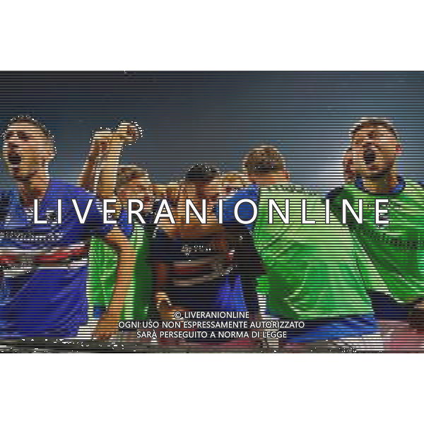 TVEM June 22, 2025 Salerno, Italy - US Salernitana 1919 vs UC Sampdoria - Italian Soccer Serie BKT Playout match 2024/25 - Arechi Stadium. In the pic: Massimo Coda of UC Sampdoria celebrates after scoring a goal with teammates ©Emmanuele Mastrodonato - AGENZIA ALDO LIVERANI SAS