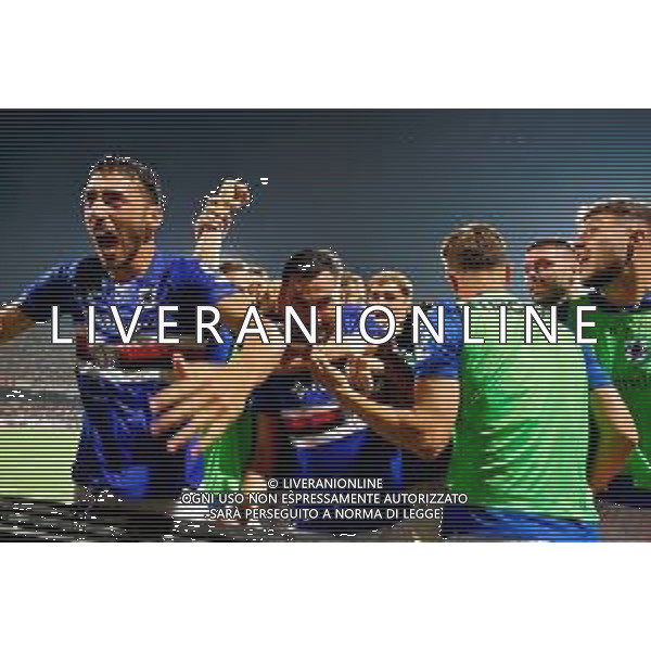 TVEM June 22, 2025 Salerno, Italy - US Salernitana 1919 vs UC Sampdoria - Italian Soccer Serie BKT Playout match 2024/25 - Arechi Stadium. In the pic: Massimo Coda of UC Sampdoria celebrates after scoring a goal with teammates ©Emmanuele Mastrodonato - AGENZIA ALDO LIVERANI SAS