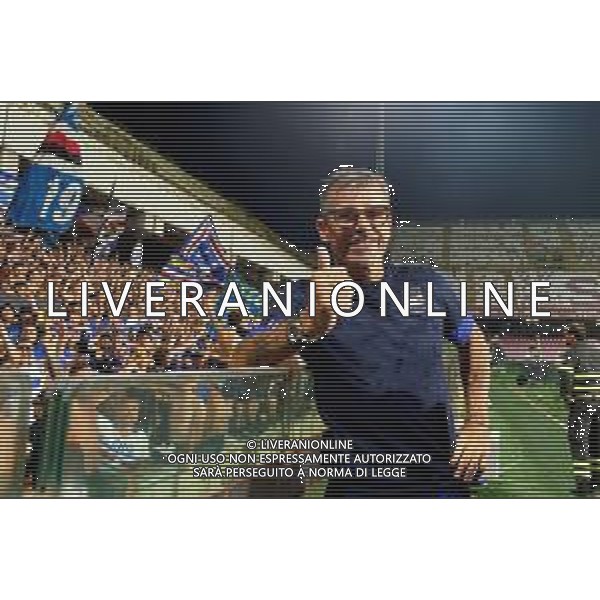 TVEM June 22, 2025 Salerno, Italy - US Salernitana 1919 vs UC Sampdoria - Italian Soccer Serie BKT Playout match 2024/25 - Arechi Stadium. In the pic: coach Alberico Evani of UC Sampdoria celebrates with Supporters of UC Sampdoria ©TVEM Emmanuele Mastrodonato - AGENZIA ALDO LIVERANI SAS