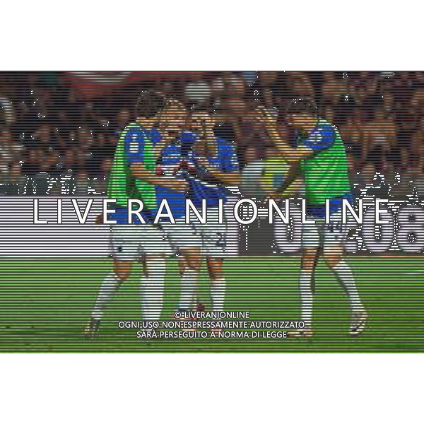 TVEM June 22, 2025 Salerno, Italy - US Salernitana 1919 vs UC Sampdoria - Italian Soccer Serie BKT Playout match 2024/25 - Arechi Stadium. In the pic: Giuseppe Sibilli of UC Sampdoria celebrates after scoring a goal with teammates ©TVEM Emmanuele Mastrodonato - AGENZIA ALDO LIVERANI SAS