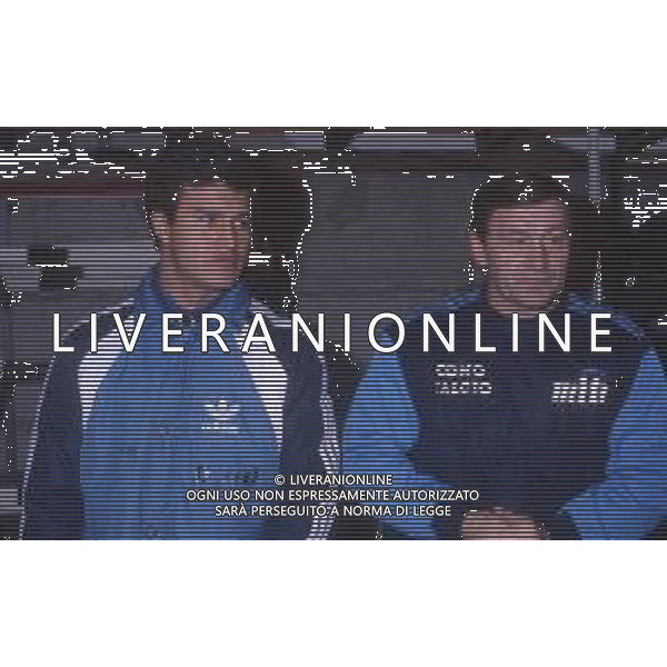 DIAP-RETROSPETTIVA TARCISIO BURGNICH ALLENATORE E CALCIATORE NELLA FOTO TARCISIO BURGNICH ALLENATORE COMO CALCIO NELL\'ANNO 1987-88 CON CLAUDIO BORGHI AG ALDO LIVERANI SAS 