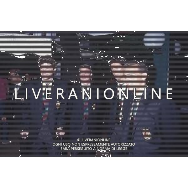 DIAP-RETROSPETTIVA STEFANO CAROBBI CALCIATORE NELLA FOTO STEFANO CAROBBI AL RADUNO DEL MILAN NELL\'ANNO 1989 CON GIUNTA SALVATORE - DIEGO FUSER E MARCO SIMONE AG ALDO LIVERANI SAS